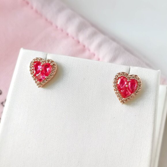 Kate Spade Jewelry - Kate Spade Spell It Out Heart Rose Gold Red Stud Earrings New